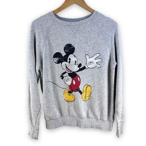 Disney X H&M Women's‎ M Distressed Mickey Mouse Crewneck Sweatshirt Light Gray